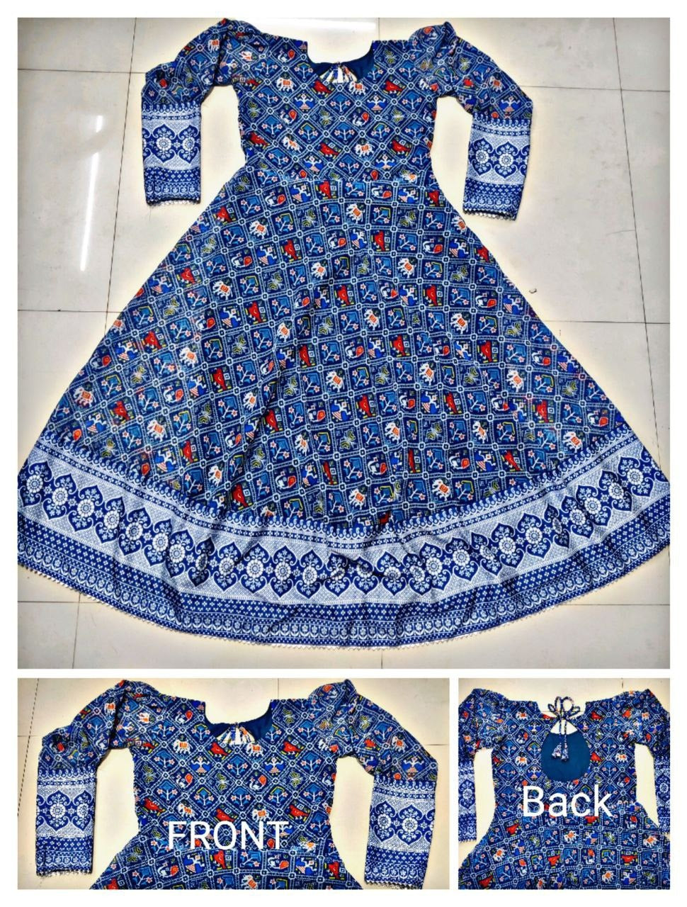 Blue Floral Georgette Gown With Backless Design For Women