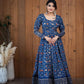 Blue Floral Georgette Gown With Backless Design For Women