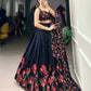 Navy Blue Dola Silk Foil Print Lehenga Choli for Women