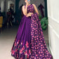 Lavender Floral Print Dola Silk Lehenga Choli Set For Women