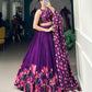 Lavender Floral Print Dola Silk Lehenga Choli Set For Women