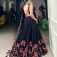 Navy Blue Dola Silk Foil Print Lehenga Choli for Women