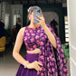 Lavender Floral Print Dola Silk Lehenga Choli Set For Women