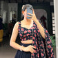 Navy Blue Dola Silk Foil Print Lehenga Choli for Women
