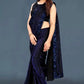 Lycra Blend Solid Saree for Women (Navy Blue, 6.3 m)
