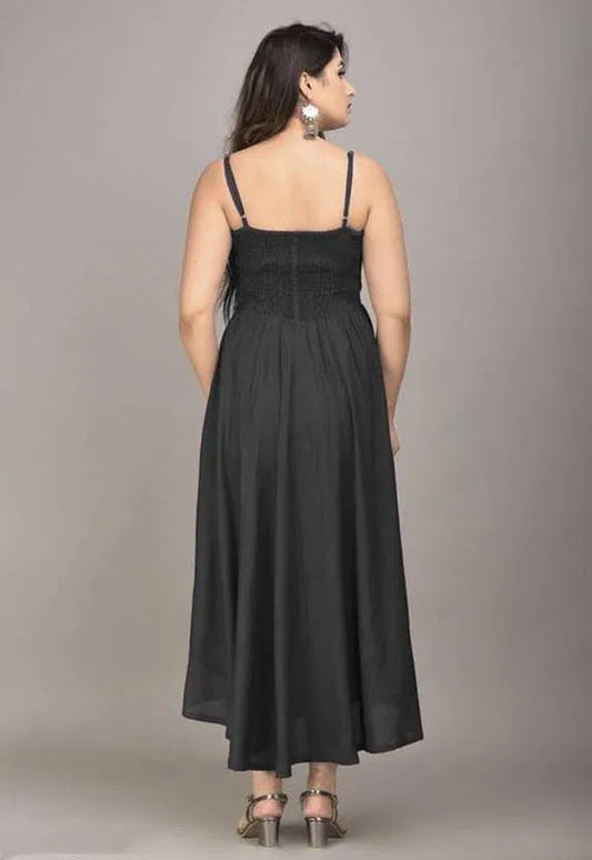 Black Solid Flared Maxi Dress For Women - Full Length Party Wear Gown