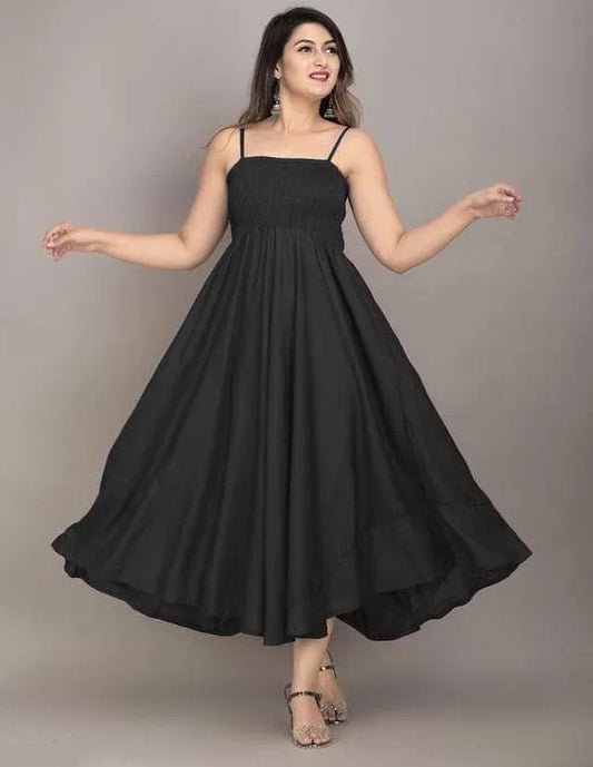 Black Solid Flared Maxi Dress For Women - Full Length Party Wear Gown